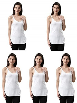 DIXCY SLIMZ Solid Scoop Neck Sleeveless Slim Fit White Camisole for Women(White_Pack of 5_100)