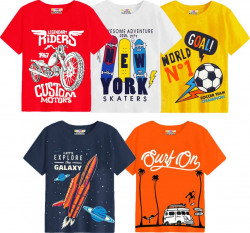 Boys Printed Cotton Blend T Shirt(Multicolor, Pack of 5)