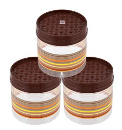 Fun Homes Rainbow Plastic Airtight Pet Jar Container Set,350 ML(Brown)-Pack of 3-FHUNH16362