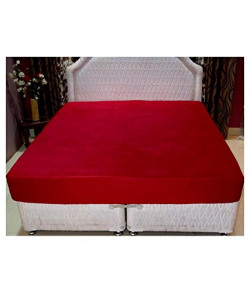 Jaipur Linen Terrycloth Double Bed Size Fitted Mattress Protector (72" X 75"_Blood Red)