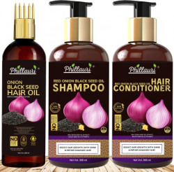 Phillauri Red Onion Black Seed Oil Ultimate Hair Care Kit (Shampoo + Hair Conditioner + Hair Oil)(3 Items in the set)
