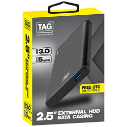 TAG 2.5 inch SATA CASING USB-3.0 (Black) with Free OTG (USB to Type-C)