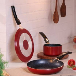 Flipkart SmartBuy 3 pc Non-Induction Bottom Non-Stick Coated Cookware Set(Aluminium, 3 - Piece)
