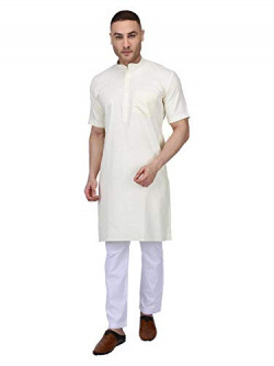 Rajubhai Hargovindas Men's Premium Cotton Half Sleeve Solid Kurta (Off-White,36)