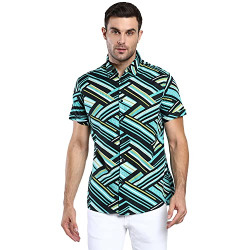 Dennis Lingo Men's Abstract Print Slim Fit Rayon Casual Shirt with Spread Collar & Half Sleeves
