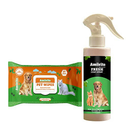 Amorite Antiseptic Pet Coat Spray Ticks and Fleas Pet Coat Spray with Pet Wipes | Treatment and Repellent pet Deodorizer Coat Spray with Pet Wipes for Dogs, Puppies (200 ml, Pack of 1)