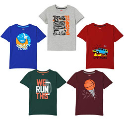 ARIEL Boy's Regular Fit Tshirt(ARIEL-BB-T-P5-45-P5-Set2_Multicolor_45)