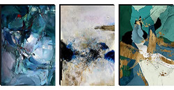 SAF Set of 3 Abstract Large Embossed MDF Framed Panel Painting 27 Inch X 12 Inch PHC30083