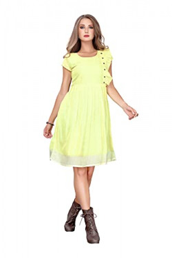 PERFECTBLUE Women's Linen Blend Kurti(KurtiPlain_Variation) (Large, Yellow)