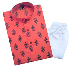 TinySteps Kids Ethnic Wear Printed Cotton Kurta Pyjama Set for Baby Boys (Pink)