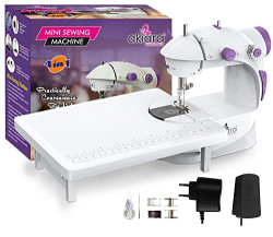 Akiara - Makes life easy Mini Sewing Machine with Table Set | Tailoring Machine | Hand Sewing Machine with extension table, foot pedal, adapter, White