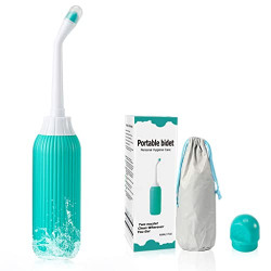 HANNEA 500ml Portable Retractable Travel Bidet with Bag/2 Nozzles for Toilet Handheld Postpartum Perineal Cleansing Childbirth Cleaner - for Outdoor,Camping,Personal Hygiene (Green, 500ml)