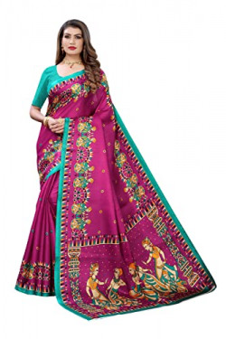 ishin Women's Art Silk Purple & Green Printed Saree With Blouse Piece