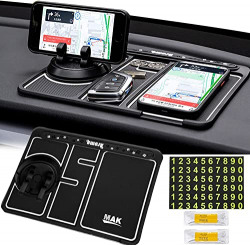 MMAK Anti-Slip Car Dashboard Mat with Phone Holder & Car Perfume - Universal Non Slip Sticky Rubber Pad with 2 Aroma Sticks & Radium Night Glow for Smartphone, GPS Navigation- Black
