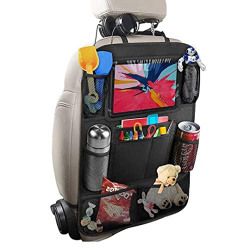 Suzec Universal PU Leather Auto Car Seat Back Organizer with 9 Pockets, Multipocket Storage Tablet, Bottle, Can, Umbrella with Net for Easy Visibility (Black)