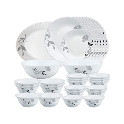 Larah by Borosil Millenia Opalware Dinner Set, 33-Pieces, White