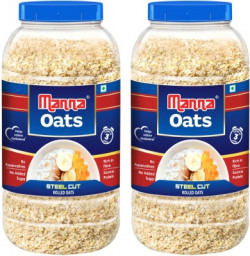 Manna Oats - 2kg (1kg x 2 Jars) | Gluten Free Steel Cut Rolled Oats | High in Fibre & Protein | 100% Natural | Helps Maintain Cholesterol. Good for Diabetics Plastic Bottle(2 x 1 kg)