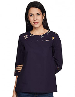 Amazon Brand - Myx Women's Cotton Straight Kurta (PAG 2_Indigo Floral_Small)