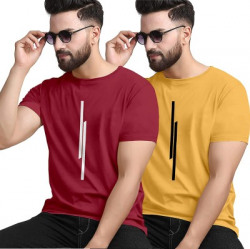 World Wear Footwear Printed Men Round Neck Maroon, Yellow T-Shirt