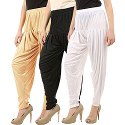 Buy That Trends Women's Relaxed Fit Cotton Viscose Lycra Dhoti Patiala Salwar Harem Bottom Pants White Black Light Skin Medium Combo Pack of 3