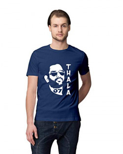 Wild Trends Men's Half Sleeve Round Neck Dhoni's Face Printed T-Shirt Blue