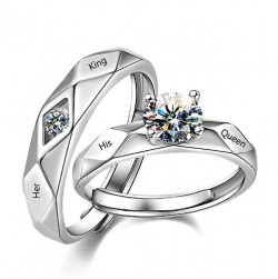 Fashion Frill Romantic Her King Her Queen Ring Crystal Silver Plated Stainless Steel Couple Ring For Women Girls Men Boys