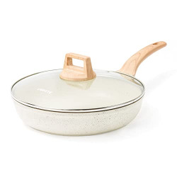 CAROTE Non Stick Pan with Lid, Induction Pan for Cooking, Granite Fry Pan Non Stick Cooking Pan, Omlette Pan Egg Pan, 20cm/1.1L, White