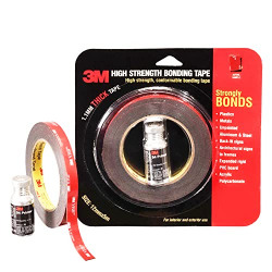 3M High Strength Double Side Bonding Tape for Plastic, Metal, Interior & Exterior Use, Multiple Surface Acrylic Adhesive, High-Temperature Resistant, Durable & Easy to Use, (12mmX5m, 1 Roll+Primer)