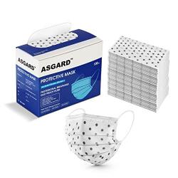 ASGARD Nonwoven Fabric Disposable Surgical Mask 3Ply for Unisex (Pack of 50, Black Polka)