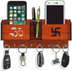 Kindly Designer Key Holders With Phone Stand Key Hanger For Home Key Stand For Wall Wood Key Holder(8 Hooks, Brown)
