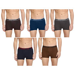 Dixcy Scott Mens Snug Fit Solid Innerwear Trunk with Outer Elastic waistband (Pack of 5), navy/dark grey/lt coffee brown/denim blue/wine, m (SWISHTRUNK-P5)
