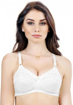 Groversons Paris Beauty by GROVERSONS PARIS BEAUTY Non padded non wired full coverage plus size bra with fancy lace (White) Women T-Shirt Non Padded Bra(White)