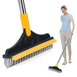 Nubilous 2 in 1 Cleaning Scrub Brush Multifunction Grout Brush Scrape with Long Handle V-Shape Stiff Bristle Squeegee Brush Scrubber Magic Broom Brush for Cleaning Bathroom Glass Wall