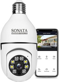 SONATA gold series Wi-Fi, 1440p Wireless PTZ Bulb Shape V380 Pro Indoor 360, 24x7 Recording,Motion Sensor LED Lights & Auto Tracking ,Two Way Audio Night Vision UPTO 128GB SD Card, White