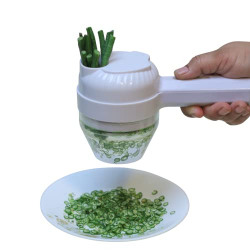 InstaCuppa 4 In 1 Multi-Purpose Mini Electric Chopper with Slicer, Peeler, Scrubber & Stainless Steel Blades, USB Rechargeable, For Mincing Garlic, Ginger, Onion, Vegetable, Meat, Nuts, 250 ML, White