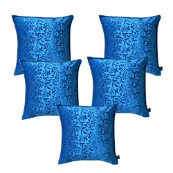 Nanofiber Reversable and Comfortable Velvet Soft Square Throw 5 Piece Cushions Cover Set for Sofa, Bed, Chair (16 X 16 Inch) Blue