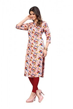LookMark Women's Printed Crepe Regular Kurti(K1049-S) Pink