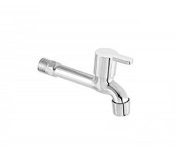 Laysan Mark Stainless Steel Brass Long Body Tap with Foam Flow, Bathroom Bib Cock Tap for Kitchen with Mirror Polished Wall Flange & Teflon Tape (Standard; Silver) - Pack of (1)
