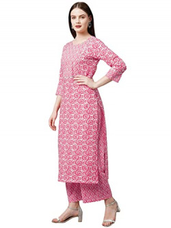 ANNI DESIGNER Women's Cotton Blend Traditional Straight Printed Kurta and Palazzo Set (Valab Pink_XXL_Pink_XX-Large)