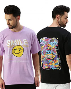 Veirdo Men's Oversized Printed T-Shirt (Pack of 2) Multicolour