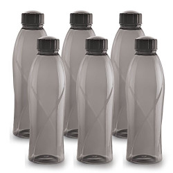 CELLO Texas PET Bottle | Leak Proof and Break Proof | Perfect for School, College, Work, and Outdoor Adventures Water Bottle | 1 Litre, Set of 6 | Black