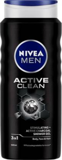 NIVEA Body Wash, Active Clean with Active Charcoal, Shower Gel for Body, Face & Hair(500 ml)