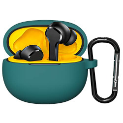 Sounce Portable Silicone Case Scratch-Resistant, Non-Slip Grip, Carabiner Clip Compatible with Keychain for Realme TechLife Buds T100 Full Protection Shockproof Case Cover Anti Fall Anti Dust (Green)