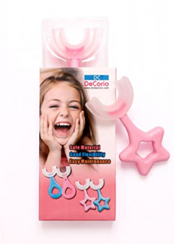 DC DECORIO Children Infant Toothbrush 360 Degree U-shaped For 2-6 Years Mouth-Cleaning Silicone Clean Brushing Kids Teeth Dental Care Hand-Held Version (STAR-PINK)