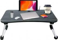 Ellics Enterprise Presents Foldable Laptop Table with Cup Holder, Study Table, Bed Table, Foldable & Portable/Ergonomic & Rounded Edges Grey