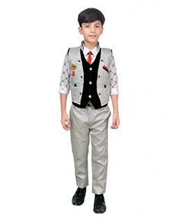 AHHAAAA Kids Ethnic Cotton Blend Waistcoat Pant Shirt For Boys 3004