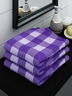 Athom Living Ecosaviour Premium Cotton Bath Towel Purple Big Checks (Pack of 3)