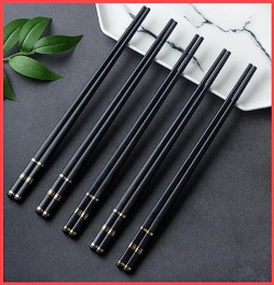 Wolpin Chopsticks 5 Pairs Reusable Chopsticks Dishwasher Safe Lightweight Easy to Use Chop Stick Utensils, Black