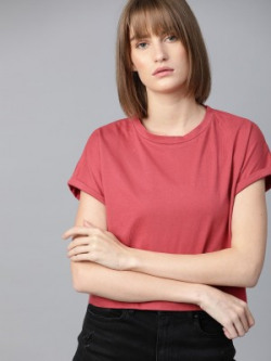  Solid Women Round Neck Pink T-Shirt start @109