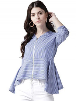 Style Quotient by noi Women Blue & White Striped Tailored Jacket-XL-Blue